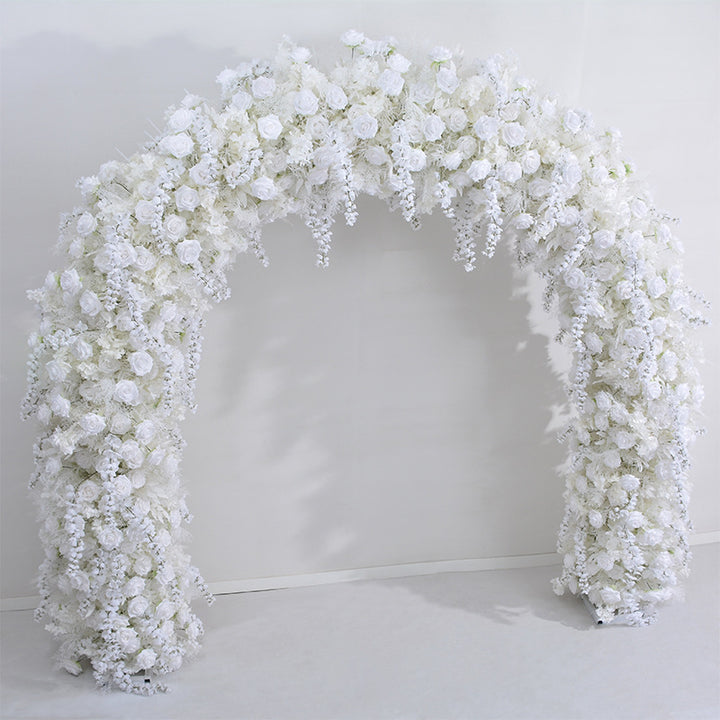 White Roses With Vine Double-Sided Floral Arch, Wedding Arch Backdrop, Including Frame