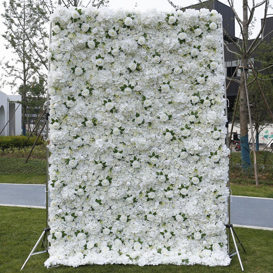 White Rose Hydrangea Green Leaves, Artificial Flower Wall, Wedding Party Backdrop