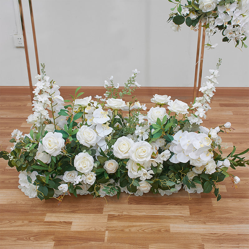 White Roses With Green Leaves, Floral Arch Set, Wedding Arch Backdrop