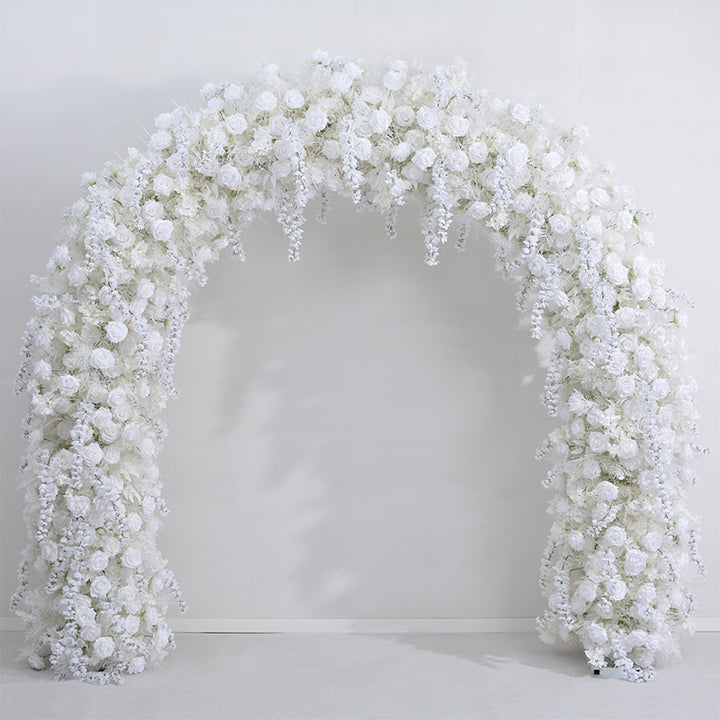 White Roses With Vine Double-Sided Floral Arch, Wedding Arch Backdrop, Including Frame