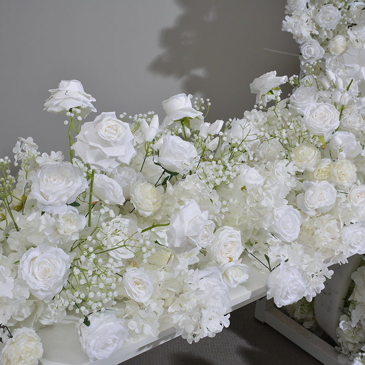 Milky White Roses And Gypsophila, Floral Arch Set, Wedding Arch Backdrop