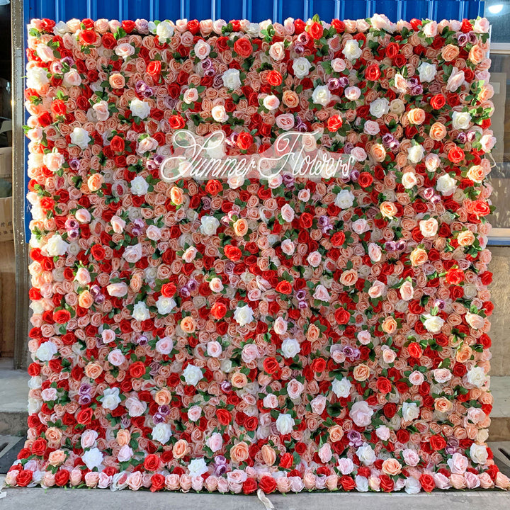 Luxury Red White Champagne Roses, Artificial Flower Wall Backdrop, Wedding Backdrop