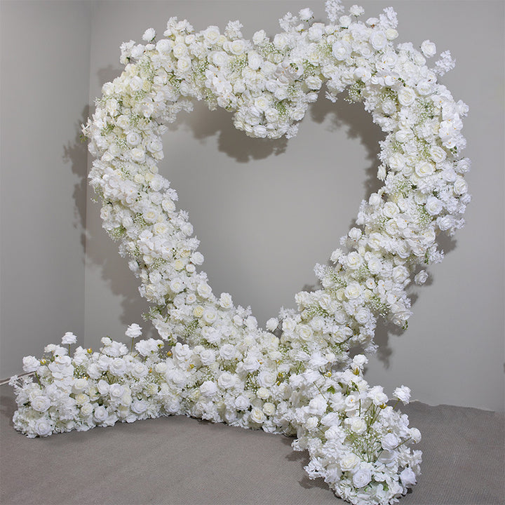 White Roses And Gypsophila Heart Shape, Floral Arch, Wedding Arch Backdrop, Including Frame