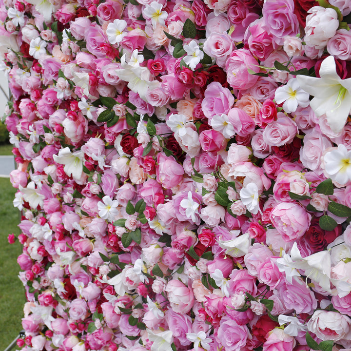 Pink Peony Roses White Lilies Luxury Gradient, Artificial Flower Wall Backdrop