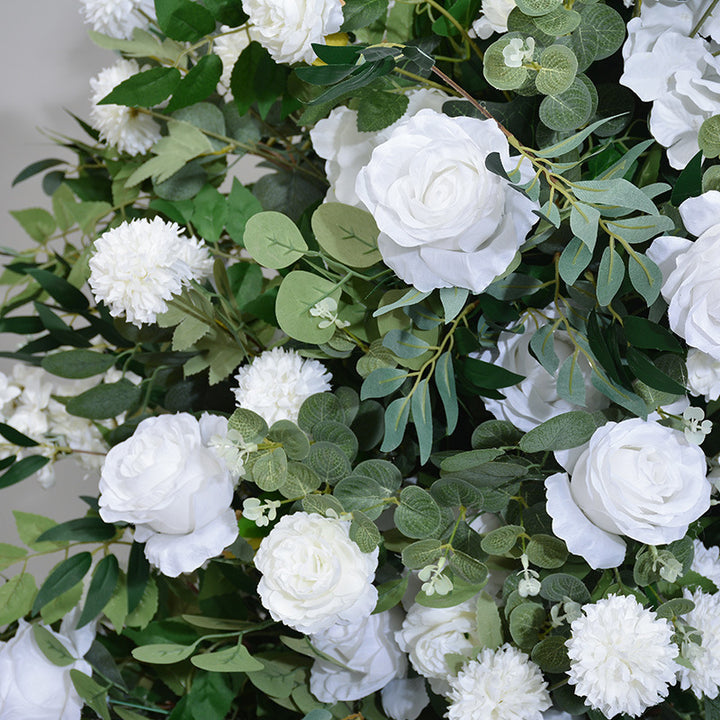 White Roses With Leaves, Floral Arch Set, Wedding Arch Backdrop, Including Frame