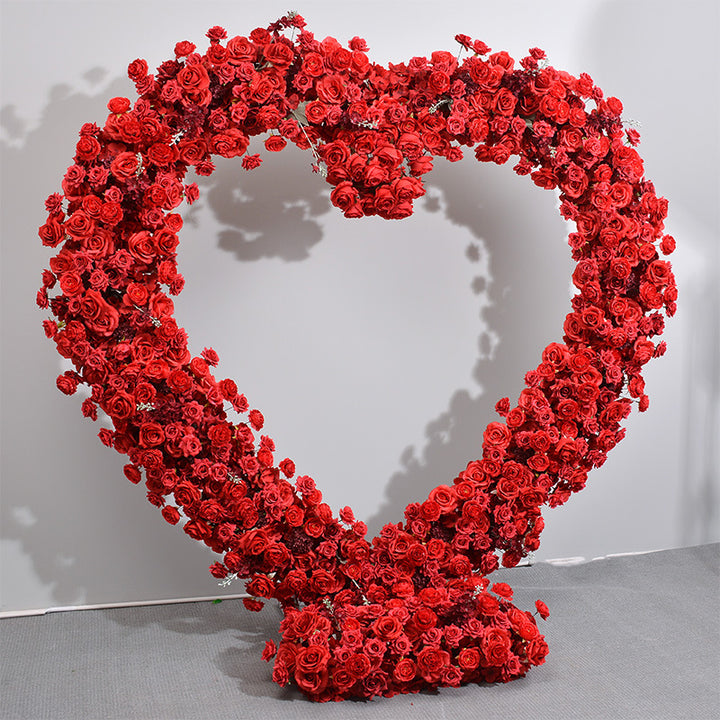 Red Roses Heart Shape, Floral Arch, Wedding Arch Backdrop, Including Frame