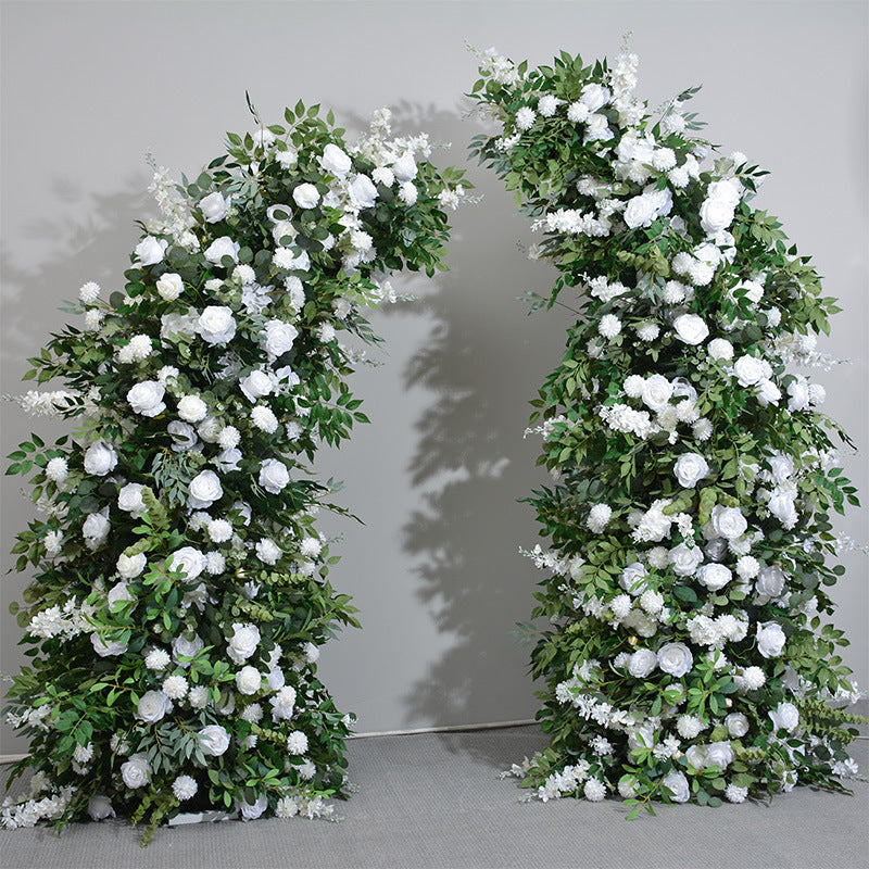 White Roses With Leaves, Floral Arch Set, Wedding Arch Backdrop, Including Frame