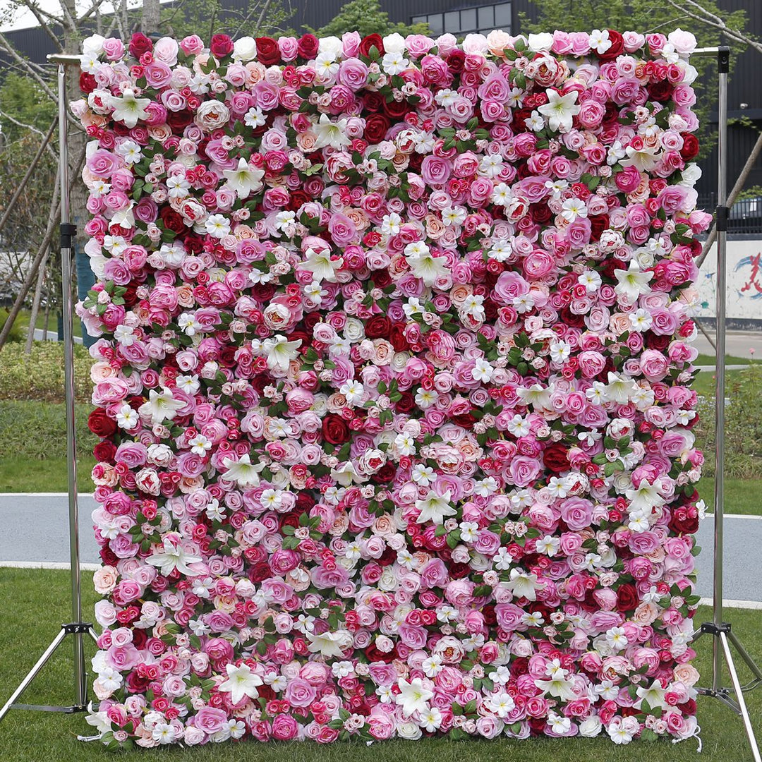 Pink Peony Roses White Lilies Luxury Gradient, Artificial Flower Wall Backdrop