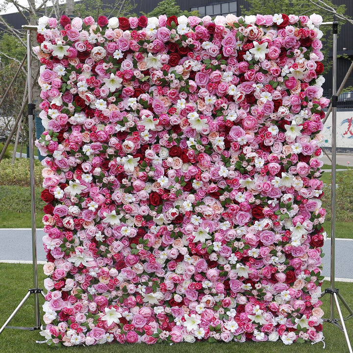 Pink Peony Roses White Lilies Luxury Gradient, Artificial Flower Wall Backdrop