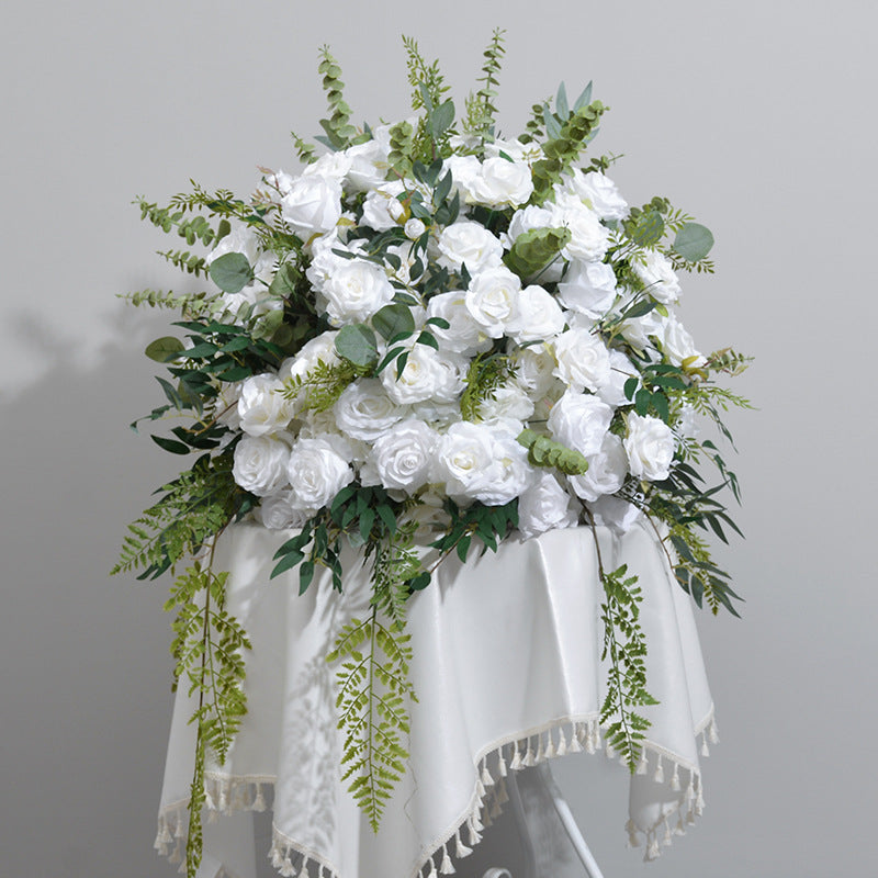 White Roses And Eucalyptus Leaves With Vine, Luxurious Wedding Flower Ball