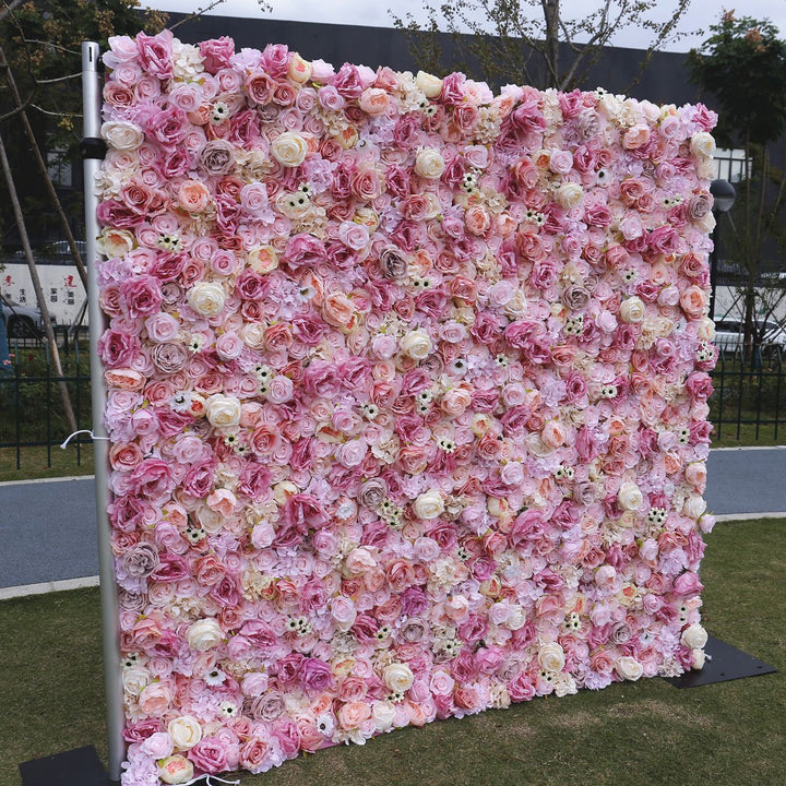 Light Purple And Pink Roses Hydrangea Chrysanthemum, Artificial Flower Wall Backdrop