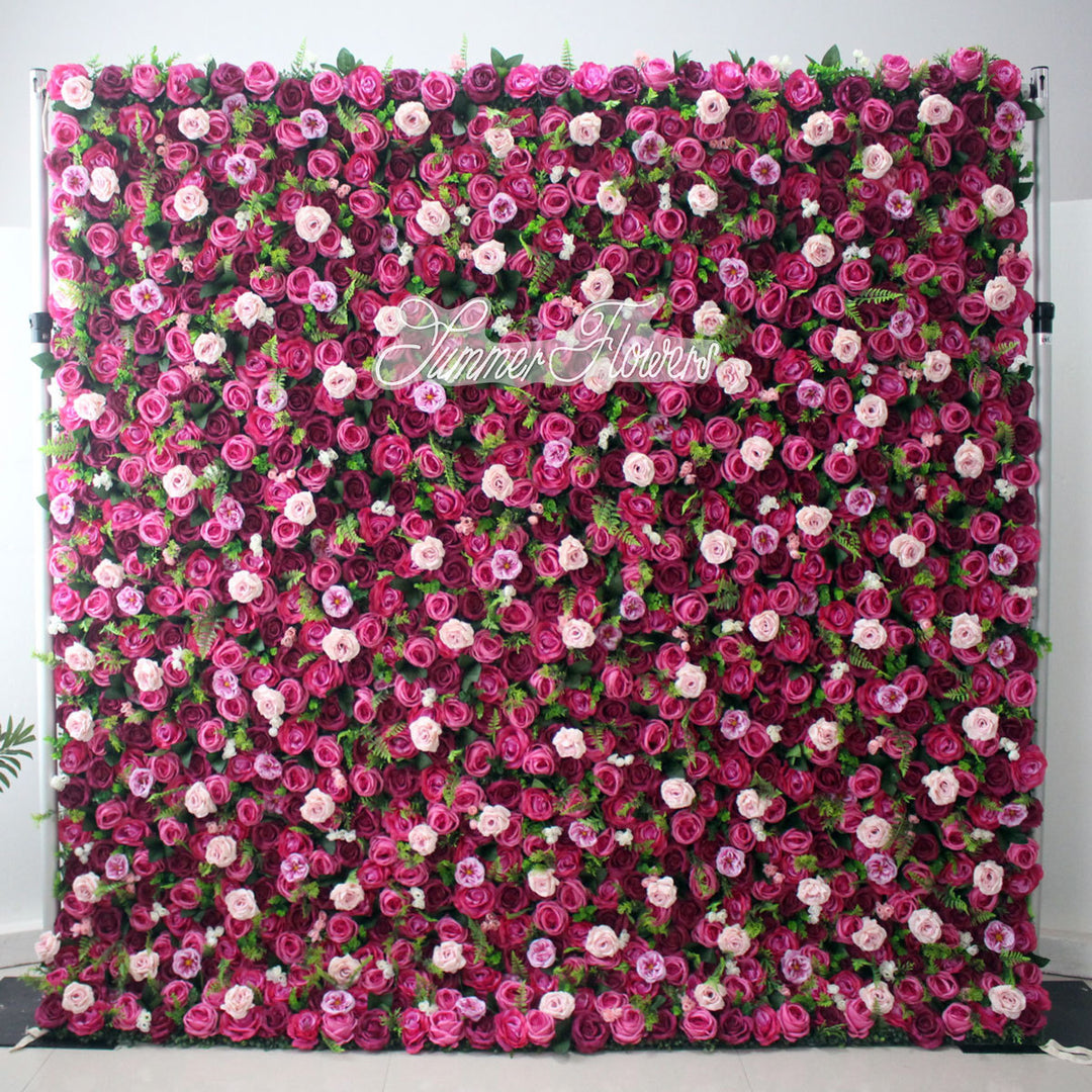 Luxury Fuchsia Champagne Rose, Artificial Flower Wall Backdrop, Wedding Backdrop