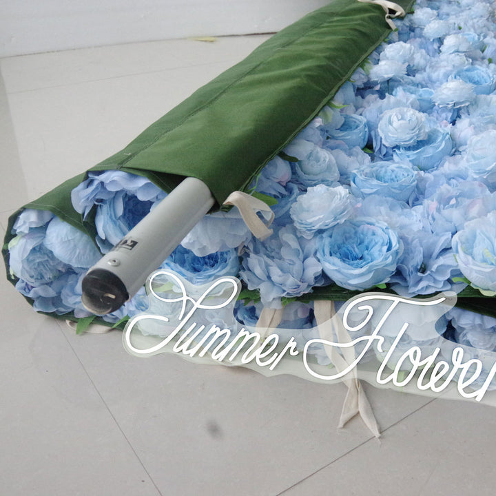 Luxury Light Blue Roses 5D, Fabric Backing, Artificial Flower Wall Backdrop