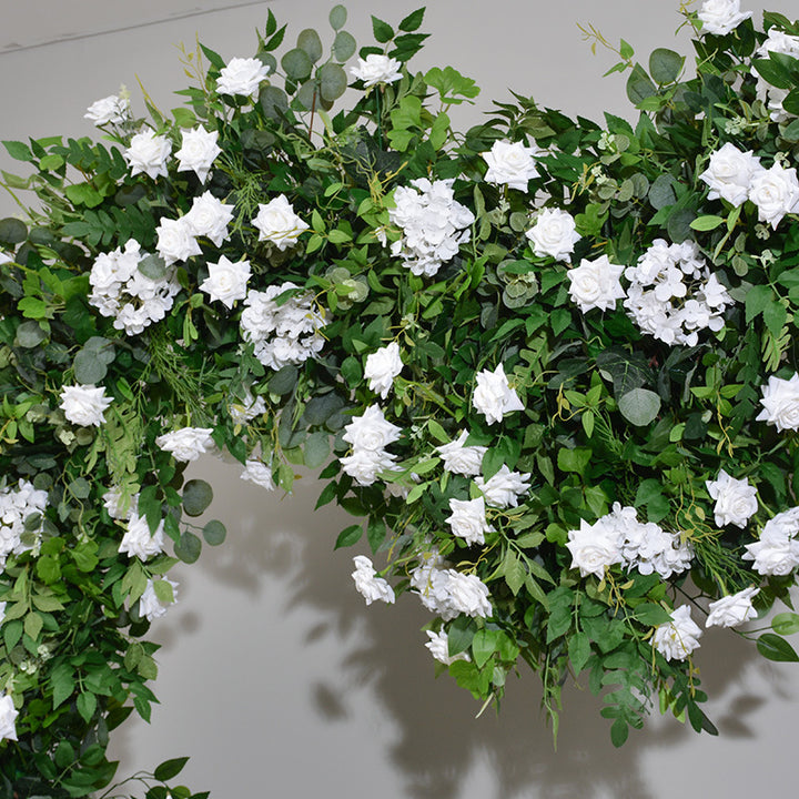 Green Leaves With White Flowers Heart Shape, Floral Wedding Arch Backdrop, Including Frame