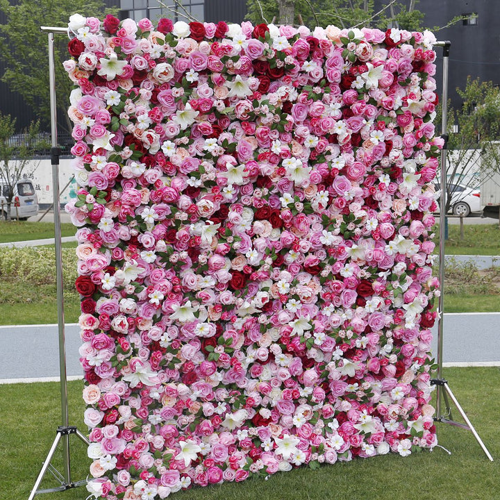 Pink Peony Roses White Lilies Luxury Gradient, Artificial Flower Wall Backdrop