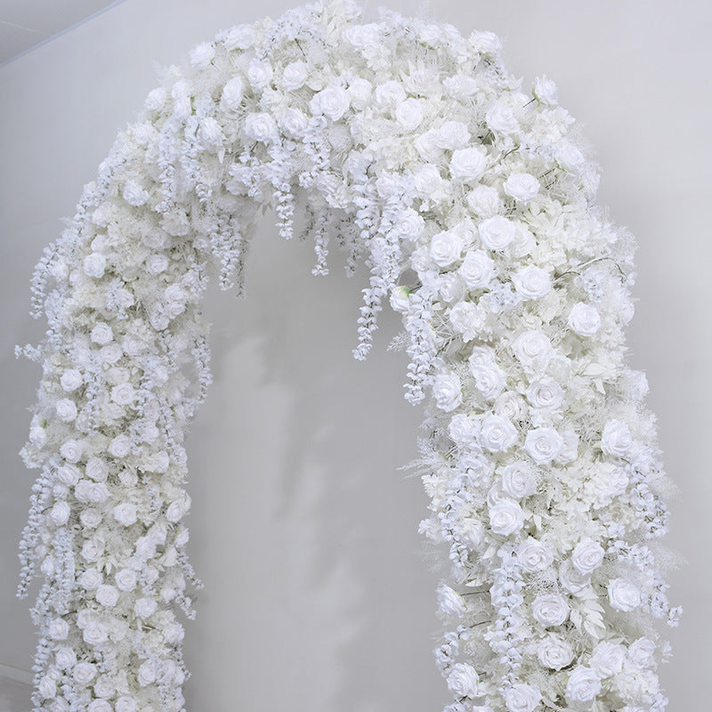 White Roses With Vine Double-Sided Floral Arch, Wedding Arch Backdrop, Including Frame