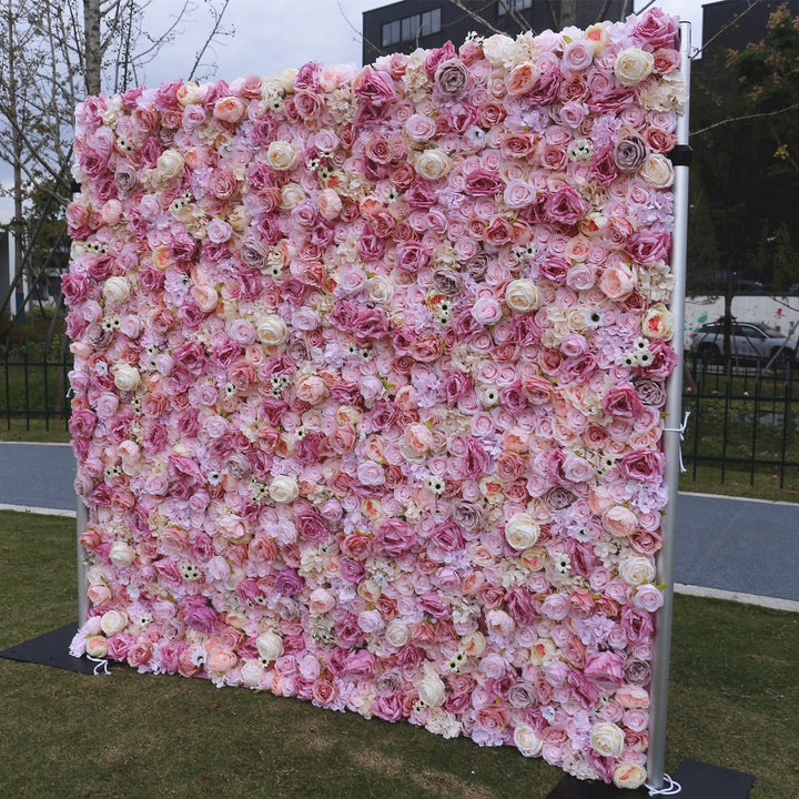 Light Purple And Pink Roses Hydrangea Chrysanthemum, Artificial Flower Wall Backdrop