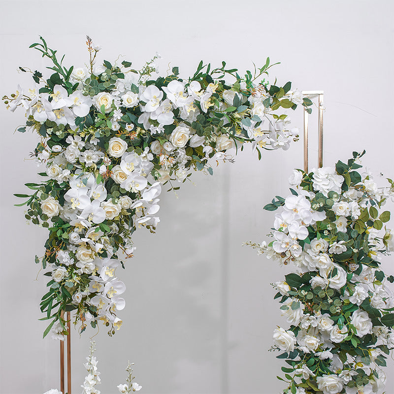 White Roses With Green Leaves, Floral Arch Set, Wedding Arch Backdrop