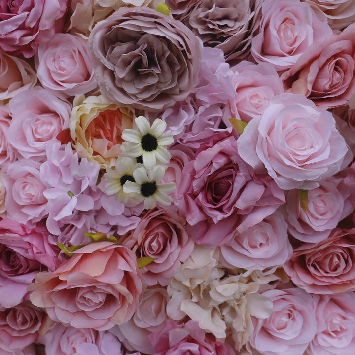 Light Purple And Pink Roses Hydrangea Chrysanthemum, Artificial Flower Wall Backdrop