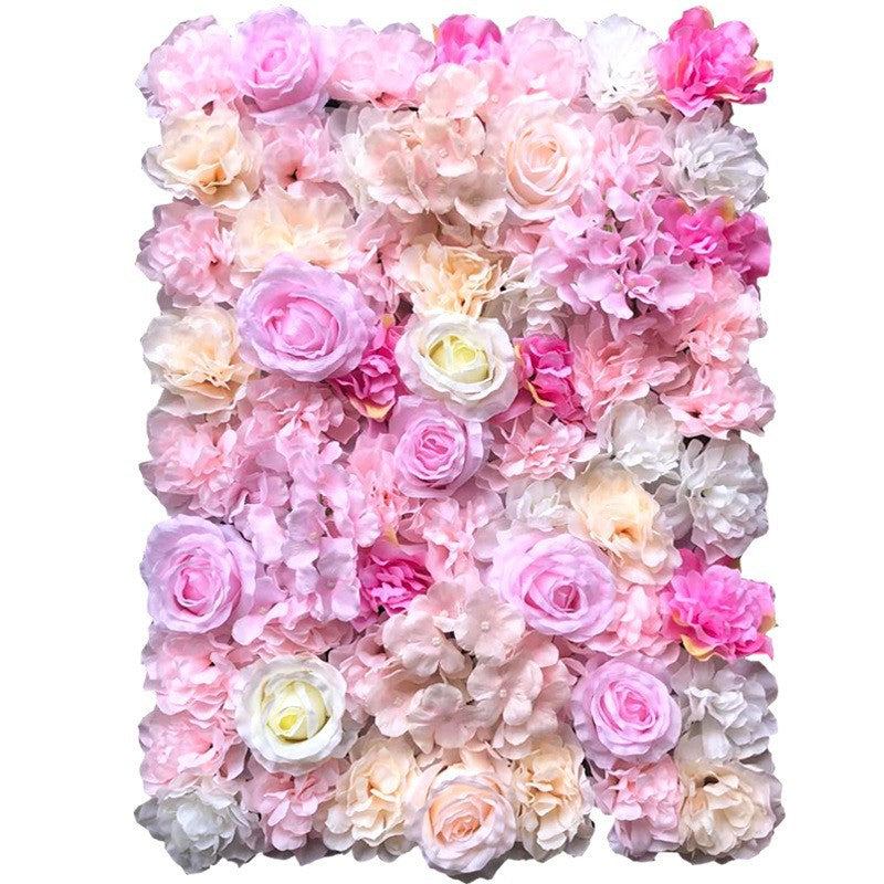 Pink Hydrangeas And Pink And Yellow Rose, Artificial Flower Wall Backdrop