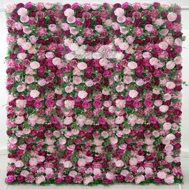 Luxury Artificial Pink Fuchsia Rose, Artificial Flower Wall Backdrop, Wedding Backdrop