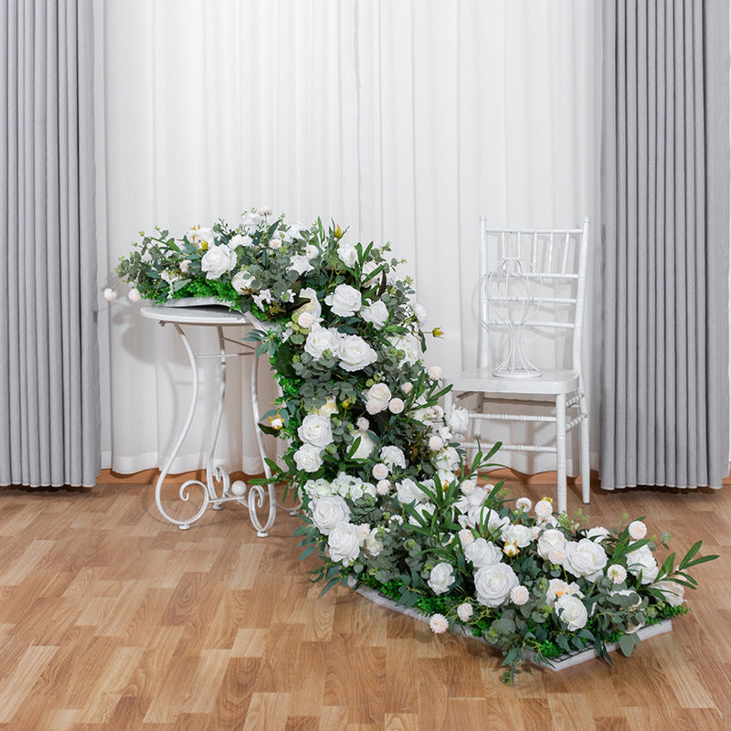 White Roses With Green Leaces Luxurious Flower Runner