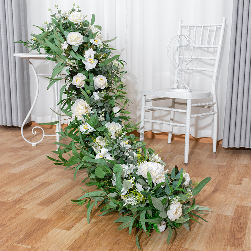 White Roses With Green Leaces Luxurious Flower Runner