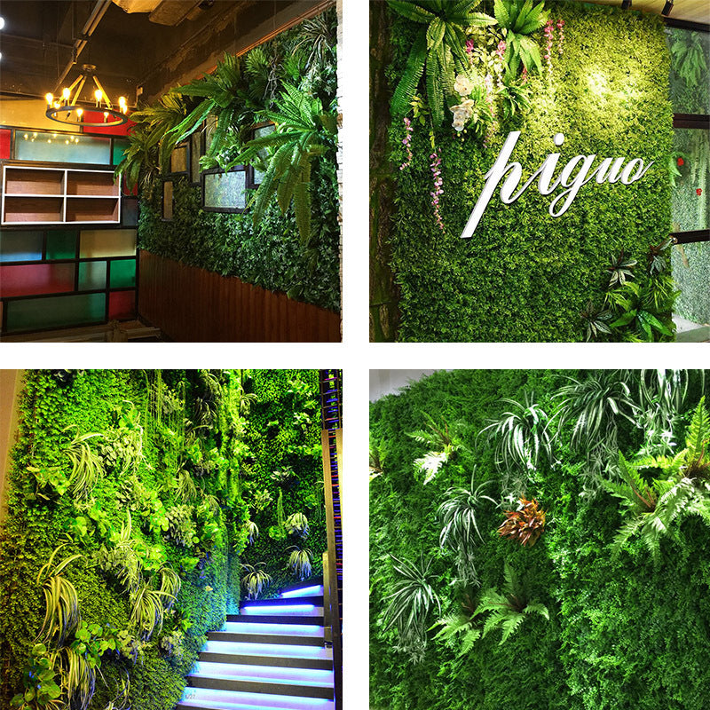 Mixed Plants In Dark Green And Yellow Artificial Green Wall Panels, Faux Plant Wall