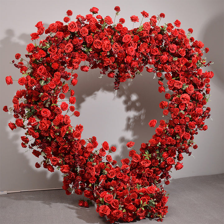 Mixed Flowers In Red Heart Shape, Floral Arch, Wedding Arch Backdrop, Including Frame