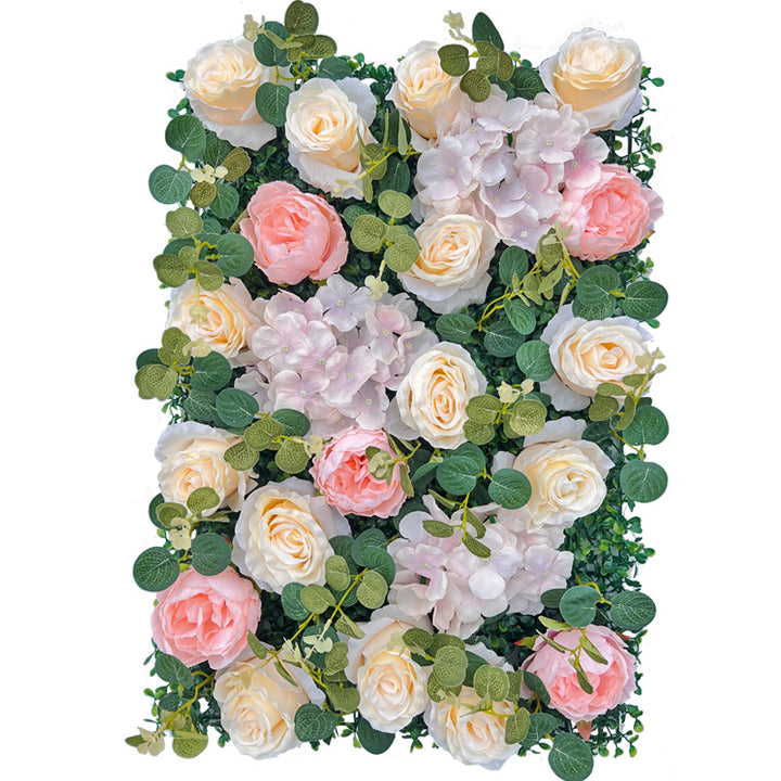 Champagne Rose With Milan Eucalyptus Grass, Artificial Flower Wall Backdrop