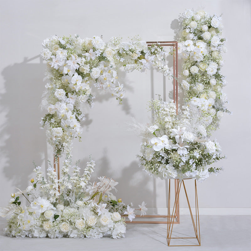 Beige White Roses With Gypsophila, Floral Arch Set, Wedding Arch Backdrop