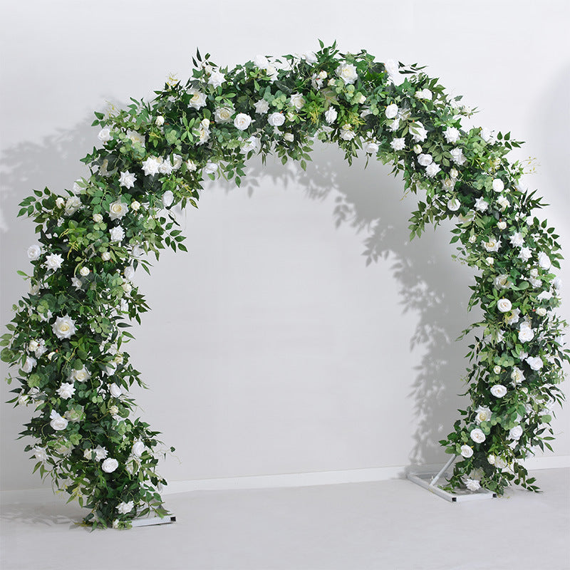 White Flowers With Green Leaves Double-Sided Floral Wedding Arch Backdrop, Including Frame