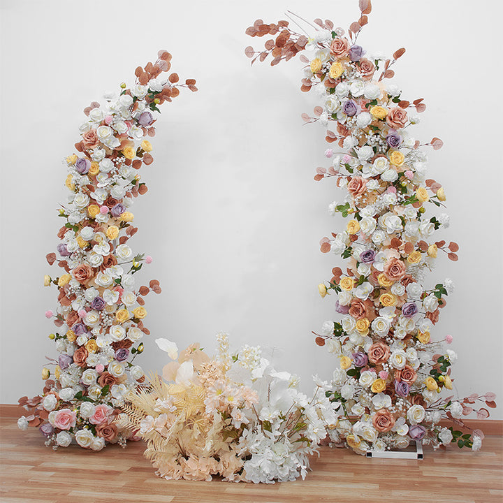 Brown And Yellow Roses, Floral Arch Set, Wedding Arch Backdrop, Including Frame