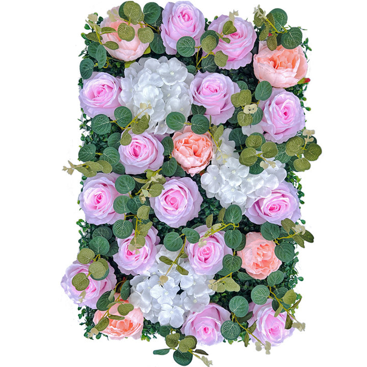 Pink Rose With Milan Eucalyptus Grass, Artificial Flower Wall Backdrop