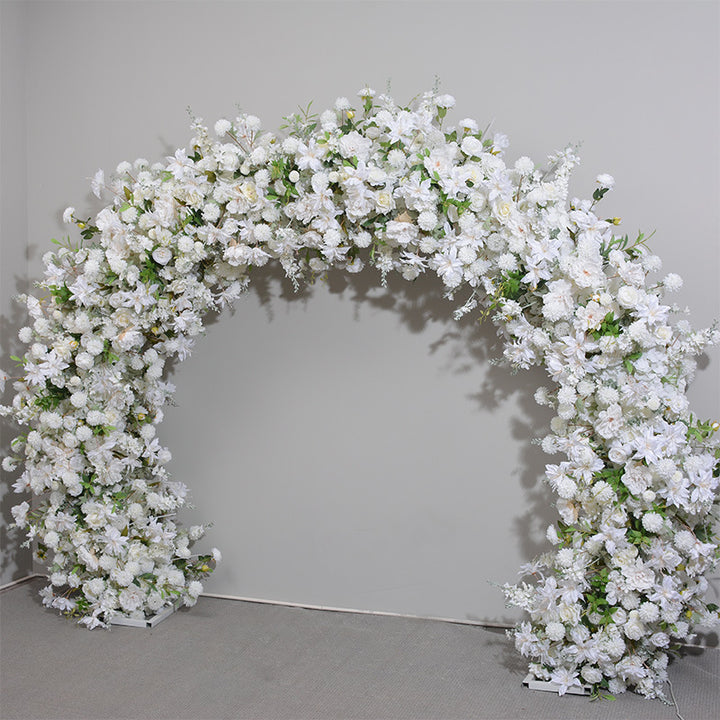 Mixed Flowers In White Double-Sided Floral Arch, Wedding Arch Backdrop, Including Frame