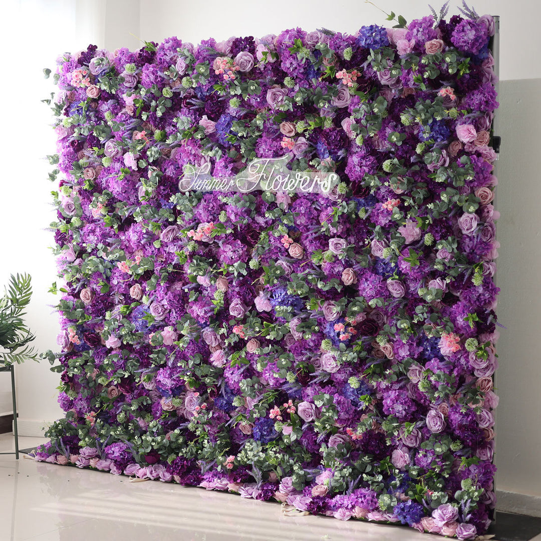 Luxury Light Purple Roses And Dark Purple Hydrangeas 5D,Artificial Flower Wall Backdrop