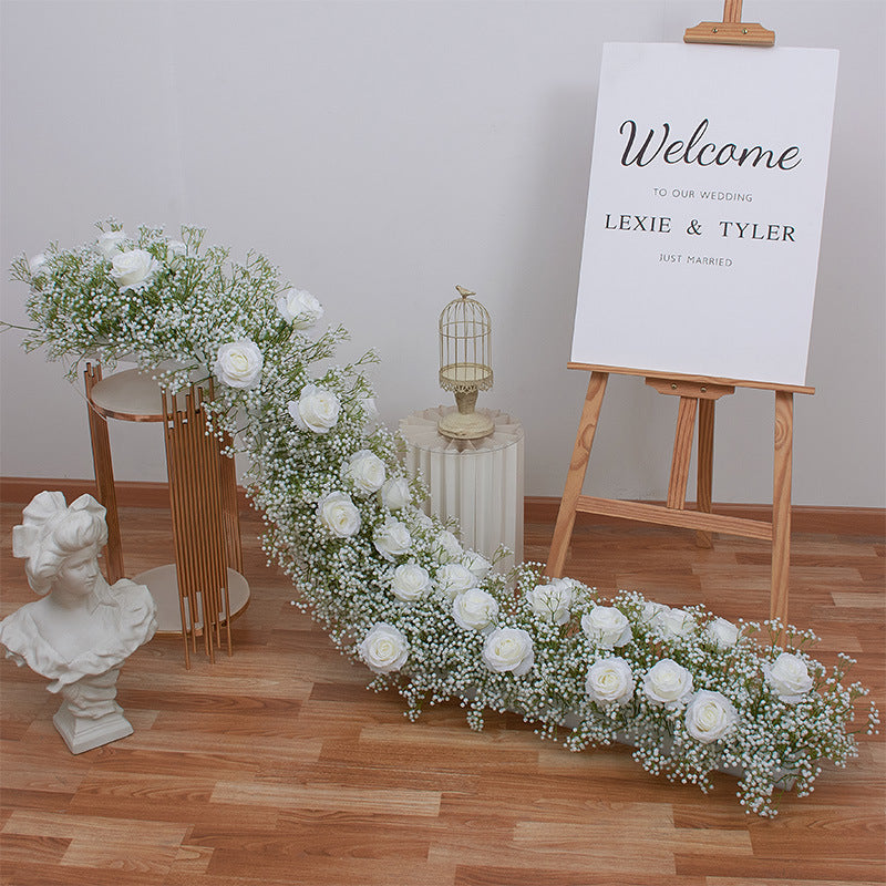 White Roses With Gypsophila Luxurious Flower Runner