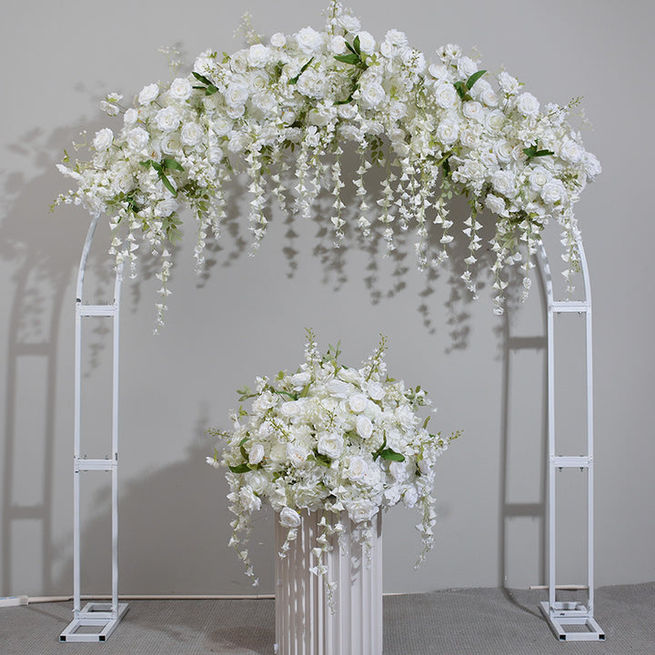 White Roses With Vine, Floral Arch Set, Wedding Arch Backdrop, Including Frame