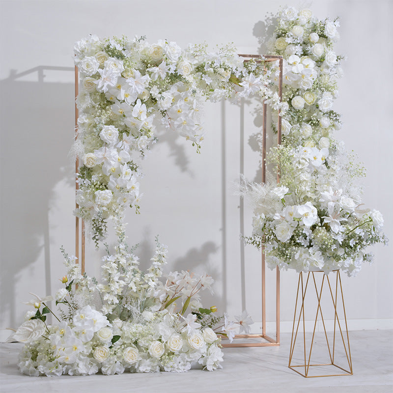 Beige White Roses With Gypsophila, Floral Arch Set, Wedding Arch Backdrop