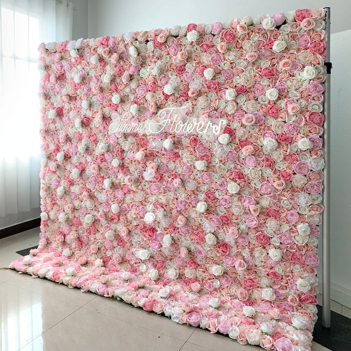 Luxury Pink White Light Pink Roses, Artificial Flower Wall Backdrop, Wedding Backdrop