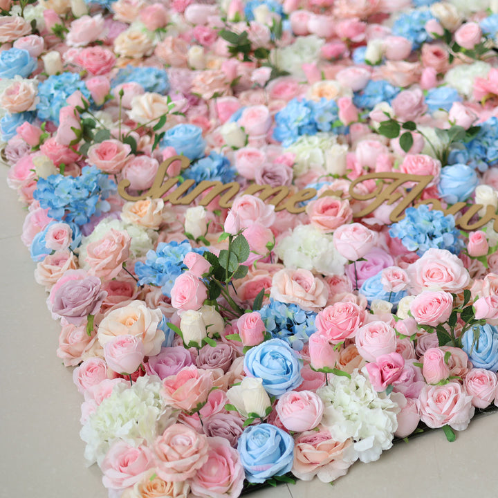 Luxury Mixed Light Blue Light Pink Rosesroses, Artificial Flower Wall Backdrop