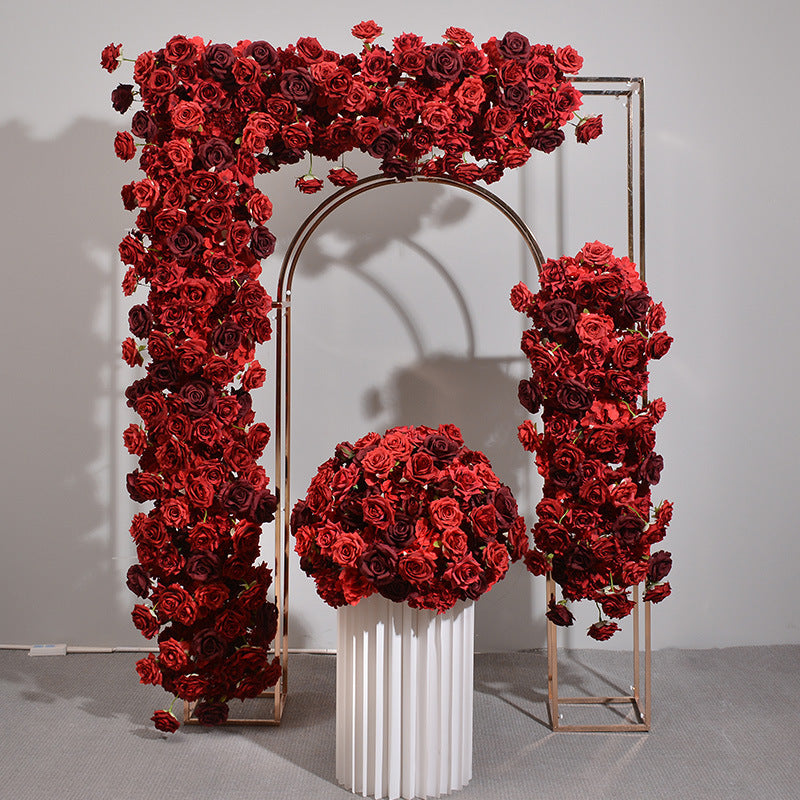 Dark Red Roses, Floral Arch Set, Wedding Arch Backdrop, Including Frame