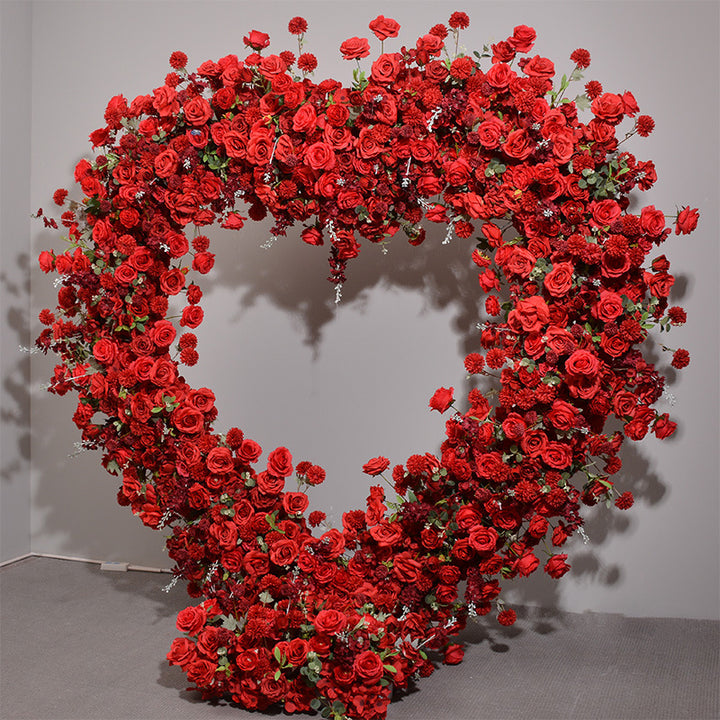 Mixed Flowers In Red Heart Shape, Floral Arch, Wedding Arch Backdrop, Including Frame