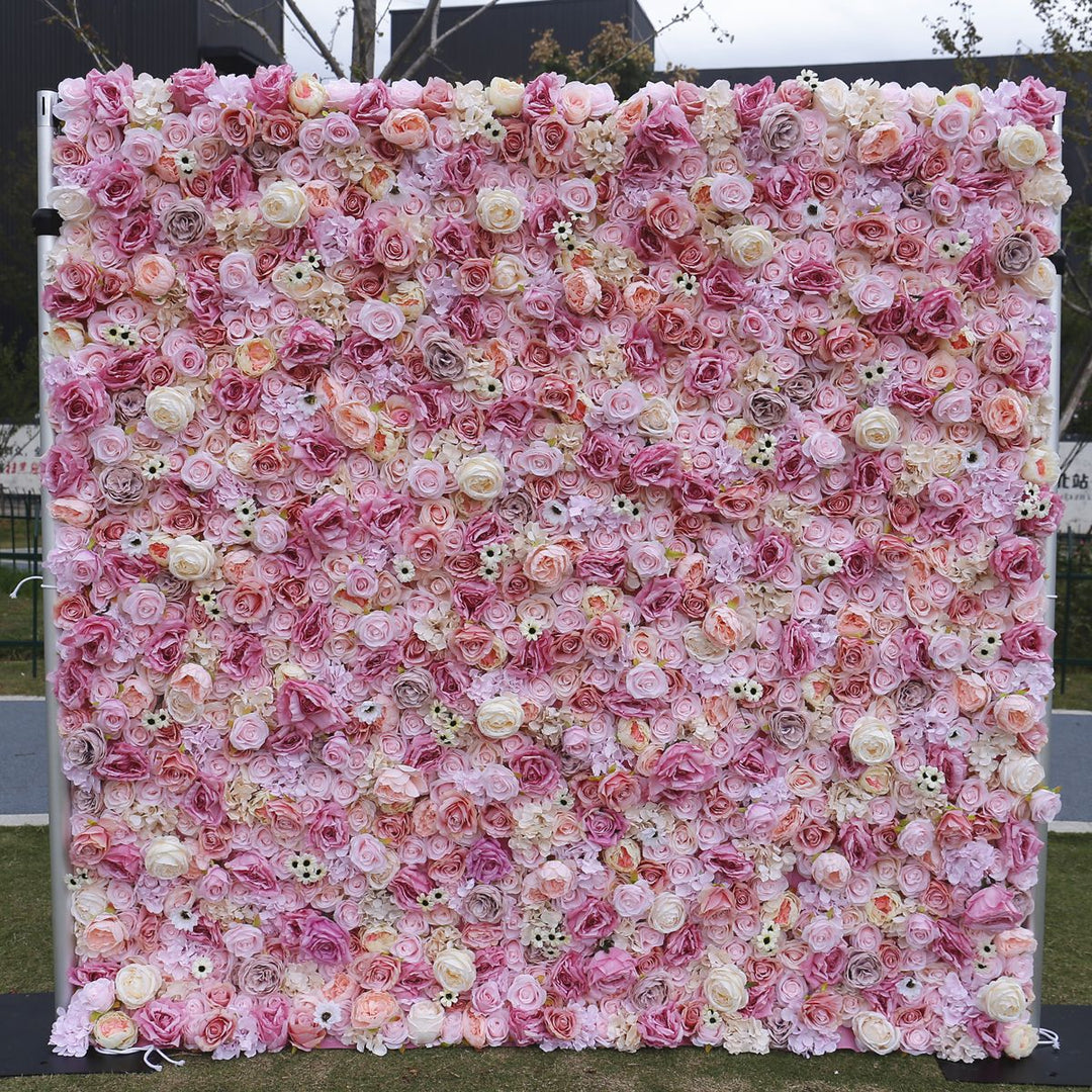 Light Purple And Pink Roses Hydrangea Chrysanthemum, Artificial Flower Wall Backdrop