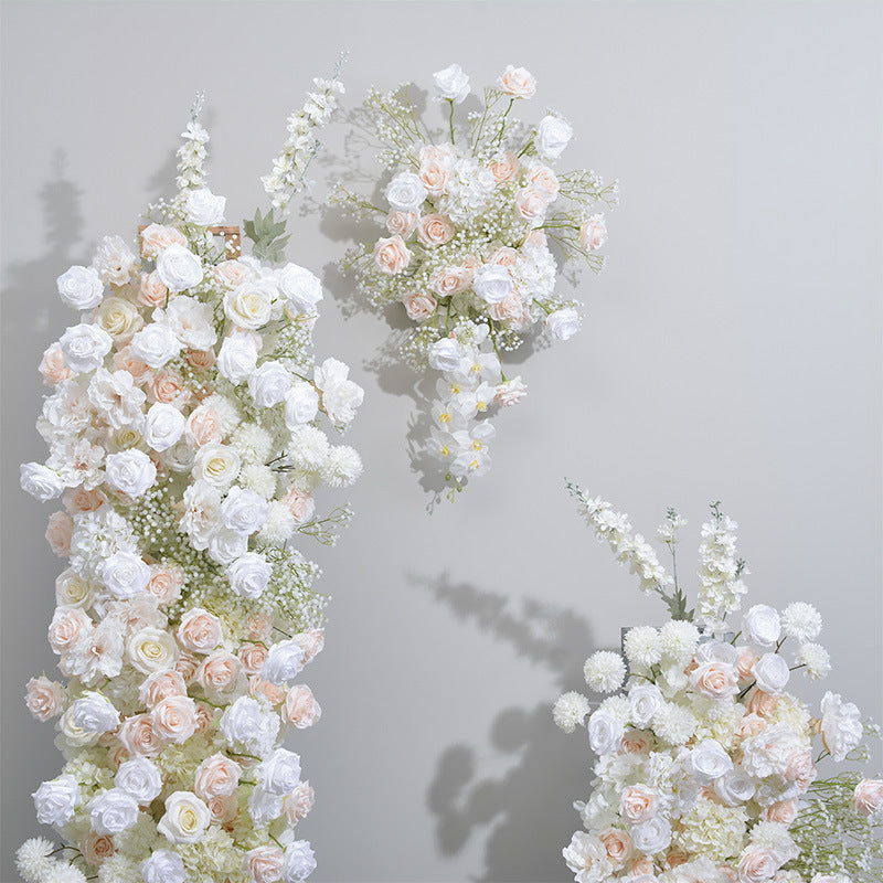 Mixed Flowers In Beige With Leaves, Floral Arch Set, Wedding Arch Backdrop, Including Frame