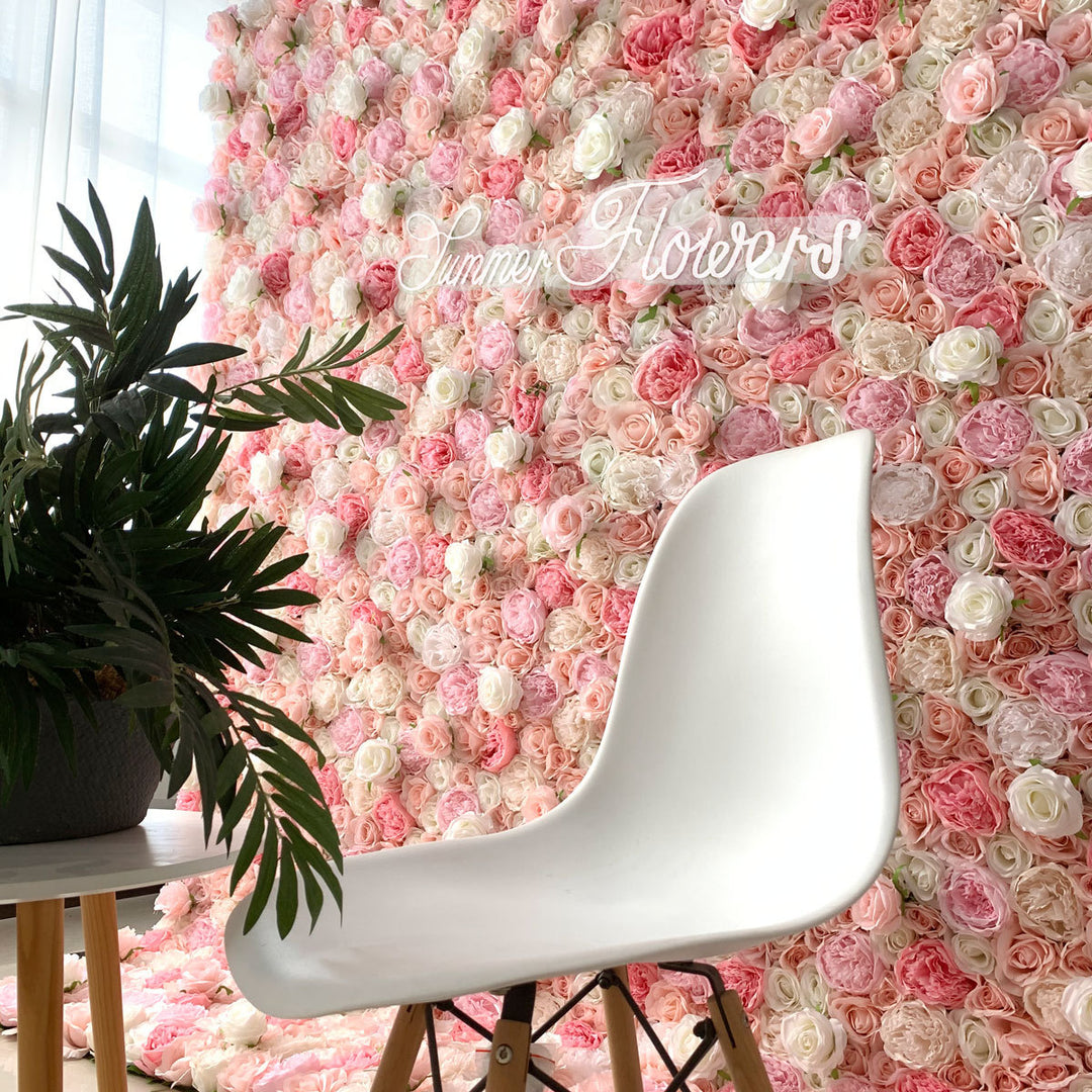 Luxury Pink White Light Pink Roses, Artificial Flower Wall Backdrop, Wedding Backdrop