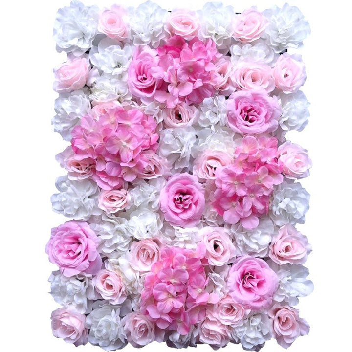 White Hydrangeas And Pink Rose, Artificial Flower Wall Backdrop