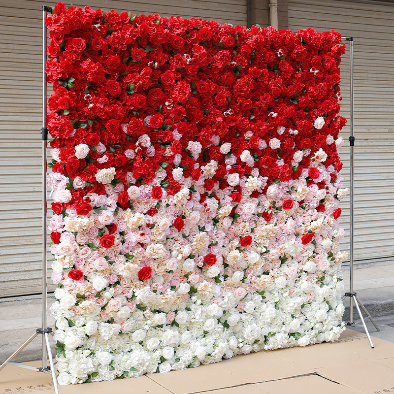 5D Rose Red White Gradientartificial Flower Wall Backdrop