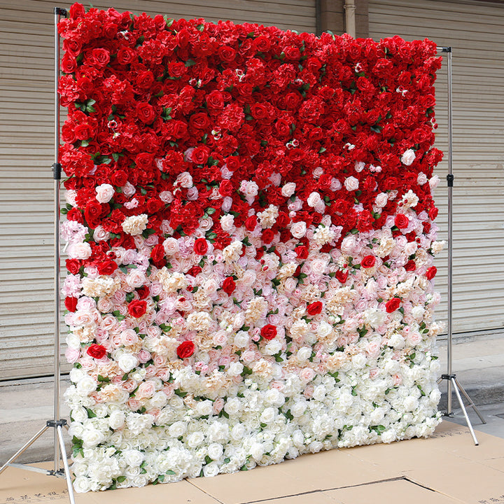 5D Rose Red White Gradientartificial Flower Wall Backdrop