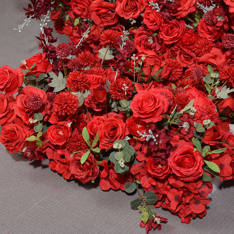 Mixed Flowers In Red Heart Shape, Floral Arch, Wedding Arch Backdrop, Including Frame